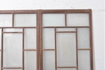 アンティーク建具　昭和初期　上手物!!　腰板欅(ケヤキ)材　大正ロマンの趣を感じるガラス戸3枚セット　(R-091108)
