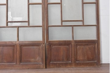 アンティーク建具　昭和初期　上手物!!　腰板欅(ケヤキ)材　大正ロマンの趣を感じるガラス戸3枚セット　(R-091108)