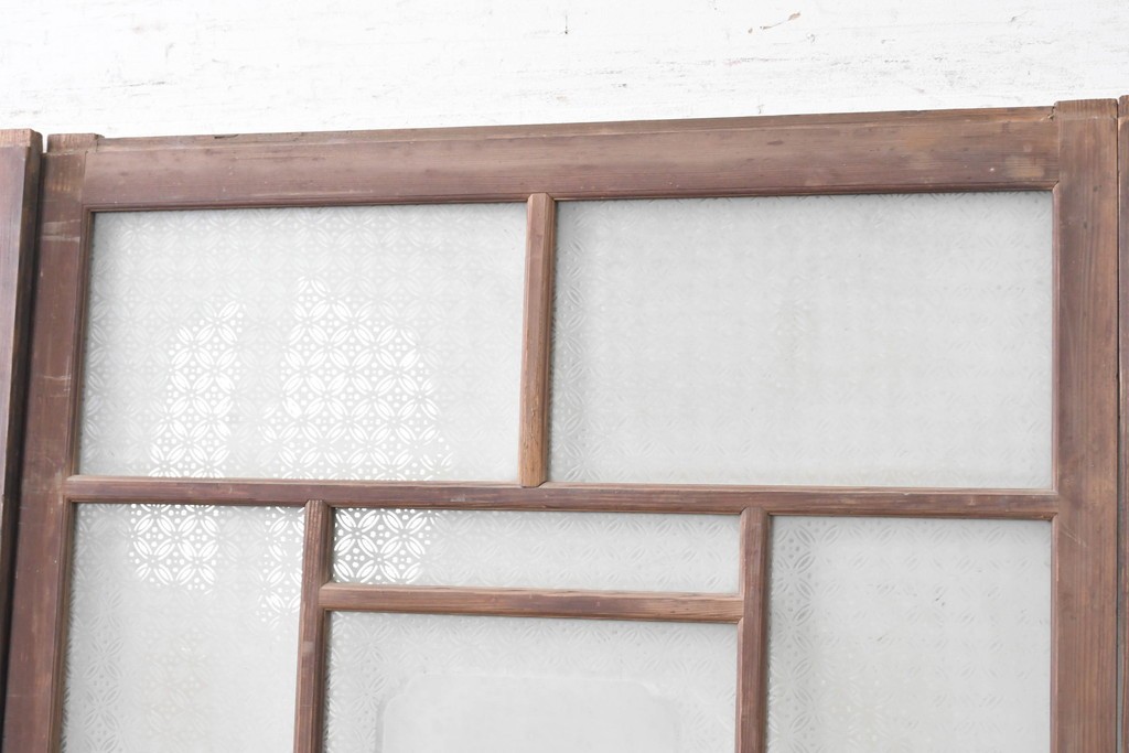 アンティーク建具　昭和初期　上手物!!　腰板欅(ケヤキ)材　大正ロマンの趣を感じるガラス戸3枚セット　(R-091108)