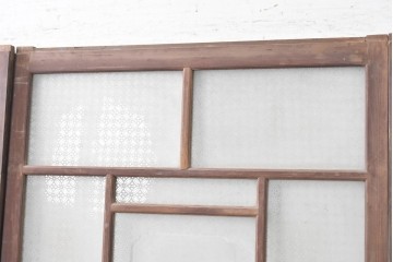 アンティーク建具　昭和初期　上手物!!　腰板欅(ケヤキ)材　大正ロマンの趣を感じるガラス戸3枚セット　(R-091108)
