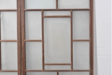 アンティーク建具　昭和初期　上手物!!　腰板欅(ケヤキ)材　大正ロマンの趣を感じるガラス戸3枚セット　(R-091108)