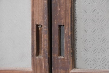 アンティーク建具　昭和初期　上手物!!　腰板欅(ケヤキ)材　大正ロマンの趣を感じるガラス戸3枚セット　(R-091108)