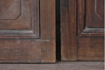 アンティーク建具　昭和初期　上手物!!　腰板欅(ケヤキ)材　大正ロマンの趣を感じるガラス戸3枚セット　(R-091108)