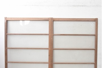 ヴィンテージ建具　昭和後期　銀モールガラス入りのレトロな窓2枚セット　(R-091109)