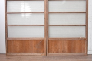 ヴィンテージ建具　昭和後期　銀モールガラス入りのレトロな窓2枚セット　(R-091109)