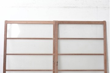 ヴィンテージ建具　昭和後期　銀モールガラス入りのレトロな窓2枚セット　(R-091109)