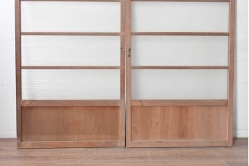 ヴィンテージ建具　昭和後期　銀モールガラス入りのレトロな窓2枚セット　(R-091109)