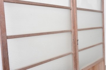 ヴィンテージ建具　昭和後期　銀モールガラス入りのレトロな窓2枚セット　(R-091109)