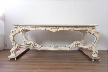 中古　イタリア高級家具　SILIK(シリック)　特大!!　花絵と華やかな装飾が目を引くダイニングテーブル　定価約200万円　(R-091114)