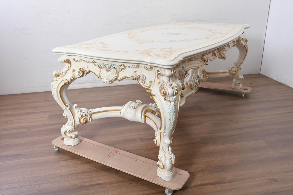 中古　イタリア高級家具　SILIK(シリック)　特大!!　花絵と華やかな装飾が目を引くダイニングテーブル　定価約200万円　(R-091114)