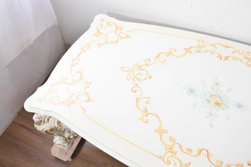 中古　イタリア高級家具　SILIK(シリック)　特大!!　花絵と華やかな装飾が目を引くダイニングテーブル　定価約200万円　(R-091114)