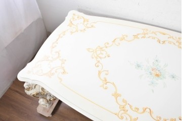 中古　イタリア高級家具　SILIK(シリック)　特大!!　花絵と華やかな装飾が目を引くダイニングテーブル　定価約200万円　(R-091114)