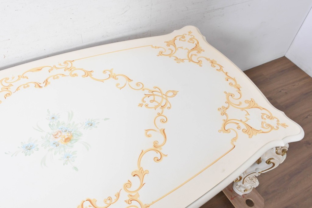 中古　イタリア高級家具　SILIK(シリック)　特大!!　花絵と華やかな装飾が目を引くダイニングテーブル　定価約200万円　(R-091114)