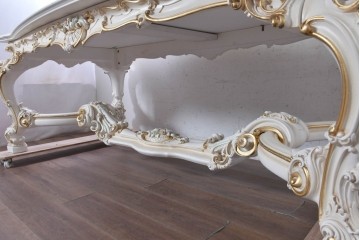 中古　イタリア高級家具　SILIK(シリック)　特大!!　花絵と華やかな装飾が目を引くダイニングテーブル　定価約200万円　(R-091114)