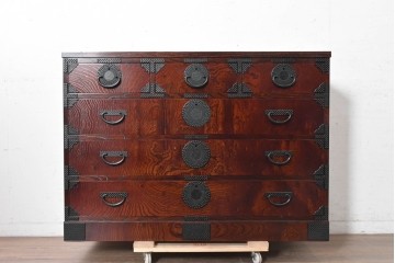 中古　美品　岩谷堂箪笥　雫月(しずく)3号　人気のあられ金具が映える整理箪笥　(R-091116)