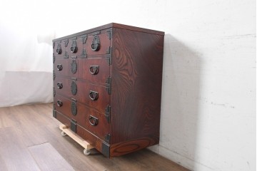 中古　美品　岩谷堂箪笥　雫月(しずく)3号　人気のあられ金具が映える整理箪笥　(R-091116)