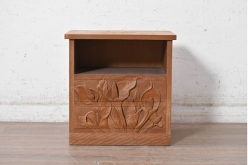 和製ヴィンテージ　日光彫り　水芭蕉の立体的な彫りが上品な小引き出し　(R-091128)