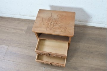 和製ヴィンテージ　日光彫り　水芭蕉の立体的な彫りが上品な小引き出し　(R-091128)