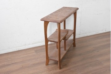 和製ヴィンテージ　日光彫り　天板いっぱいに花々が広がる華やかな飾り棚　(R-091131)