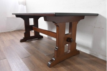 中古　松本民芸家具　C型食卓　端正な直線構成のダイニングテーブル　定価約52万円　(R-091135)