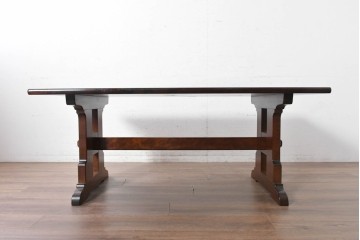 中古　松本民芸家具　C型食卓　端正な直線構成のダイニングテーブル　定価約52万円　(R-091135)