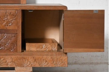 和製ヴィンテージ　日光彫り　多彩な草花の彫りを贅沢に楽しめる鏡台　(R-091136)