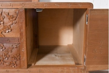 和製ヴィンテージ　日光彫り　多彩な草花の彫りを贅沢に楽しめる鏡台　(R-091136)