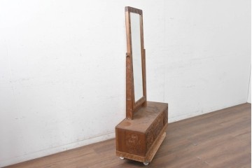 和製ヴィンテージ　日光彫り　多彩な草花の彫りを贅沢に楽しめる鏡台　(R-091136)