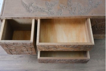 和製ヴィンテージ　日光彫り　多彩な草花の彫りを贅沢に楽しめる鏡台　(R-091136)