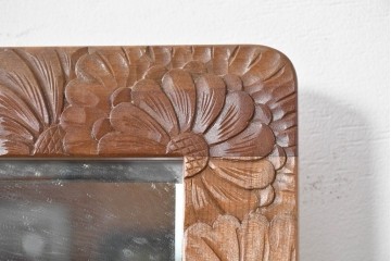 和製ヴィンテージ　日光彫り　多彩な草花の彫りを贅沢に楽しめる鏡台　(R-091136)