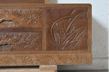 和製ヴィンテージ　日光彫り　多彩な草花の彫りを贅沢に楽しめる鏡台　(R-091136)