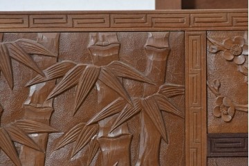 和製ヴィンテージ　日光彫り　多彩な草花の彫りを贅沢に楽しめる鏡台　(R-091136)