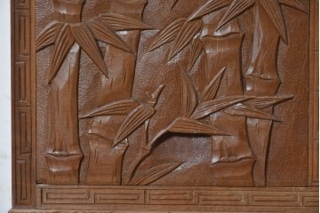 和製ヴィンテージ　日光彫り　多彩な草花の彫りを贅沢に楽しめる鏡台　(R-091136)