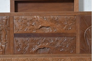 和製ヴィンテージ　日光彫り　多彩な草花の彫りを贅沢に楽しめる鏡台　(R-091136)