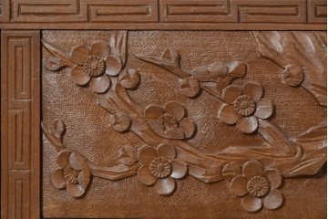 和製ヴィンテージ　日光彫り　多彩な草花の彫りを贅沢に楽しめる鏡台　(R-091136)