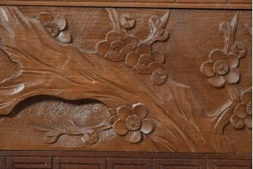 和製ヴィンテージ　日光彫り　多彩な草花の彫りを贅沢に楽しめる鏡台　(R-091136)