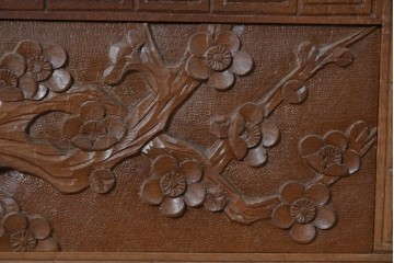 和製ヴィンテージ　日光彫り　多彩な草花の彫りを贅沢に楽しめる鏡台　(R-091136)