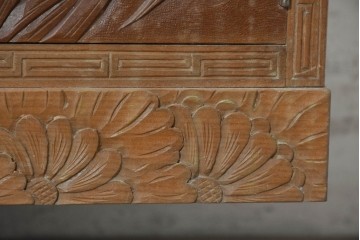 和製ヴィンテージ　日光彫り　多彩な草花の彫りを贅沢に楽しめる鏡台　(R-091136)