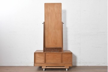 和製ヴィンテージ　日光彫り　多彩な草花の彫りを贅沢に楽しめる鏡台　(R-091136)