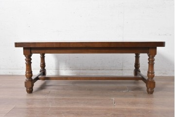 中古　横浜クラシック家具　ノックオンウッド(knockonwood)　コロニアルシリーズ　オーク無垢材　豊かな木目と挽物脚を楽しめるセンターテーブル　定価約26万円　(R-091144)