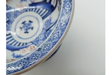 江戸期　古伊万里　1点に在銘(太明成化年製)　松竹梅文・宝珠飛龍文　盃洗・蓋付き茶碗・中皿2点の染付和食器セット　(R-091174)