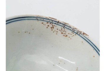 中国　古玩　大明成化年製　染付・浅紅釉　草花文を描いた茶呑茶碗5点セット　外箱付き　(R-091175)