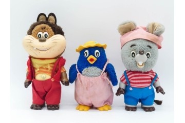 当時物　NHK　「にこにこぷん」　じゃじゃ丸・ぴっころ・ぽろりのソフビ人形3点セット　(R-091176)