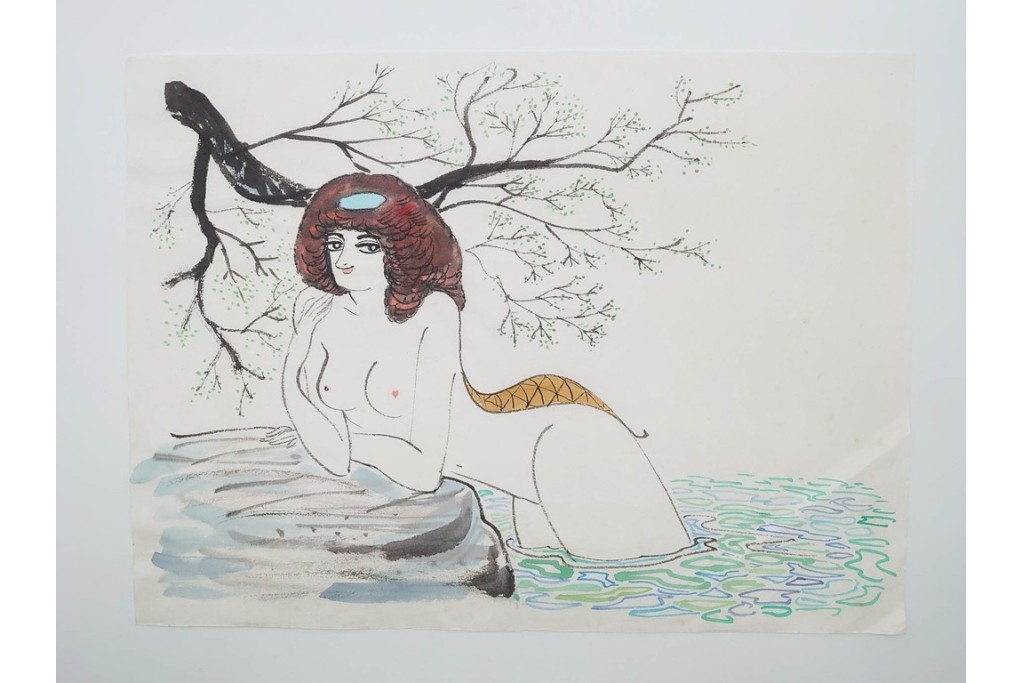 真作　小島功　肉筆　艶やかな女性たちを描いた水彩画など9枚セット　(R-091177)
