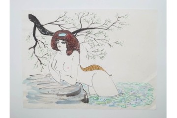 真作　小島功　肉筆　艶やかな女性たちを描いた水彩画など9枚セット　(R-091177)
