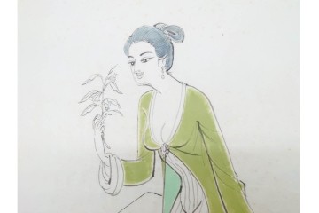 真作　小島功　肉筆　艶やかな女性たちを描いた水彩画など9枚セット　(R-091177)