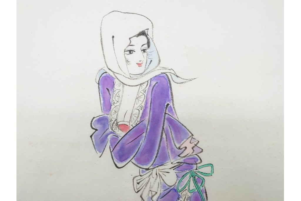 真作　小島功　肉筆　艶やかな女性たちを描いた水彩画など9枚セット　(R-091177)
