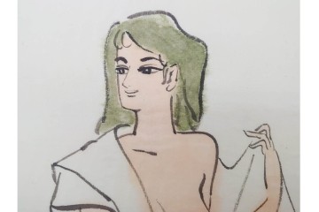 真作　小島功　肉筆　艶やかな女性たちを描いた水彩画など9枚セット　(R-091177)
