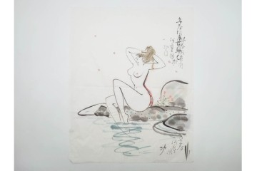 真作　小島功　肉筆　艶やかな女性たちを描いた水彩画など9枚セット　(R-091177)
