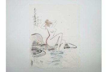 真作　小島功　肉筆　艶やかな女性たちを描いた水彩画など9枚セット　(R-091177)